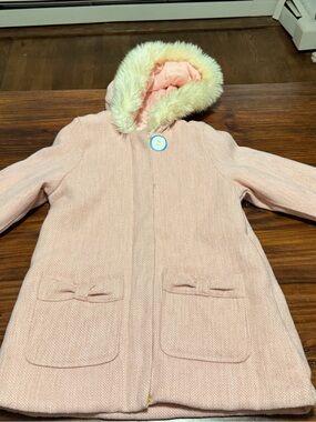 Carters Girls' Pink Hooded Faux-Fur Trim Coat